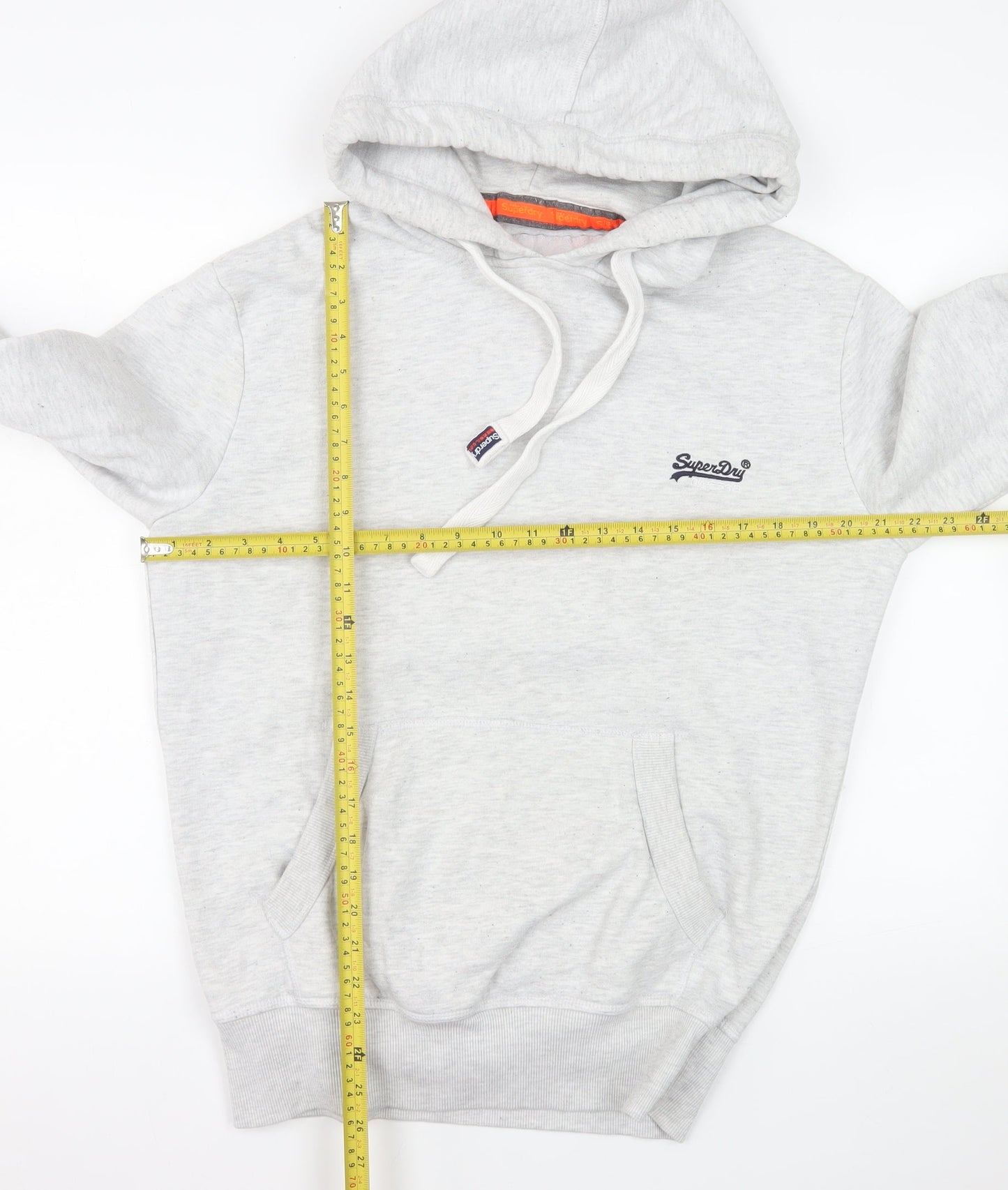 Superdry Men's Grey Pullover Hoodie Size L Logo Fleece Jumper