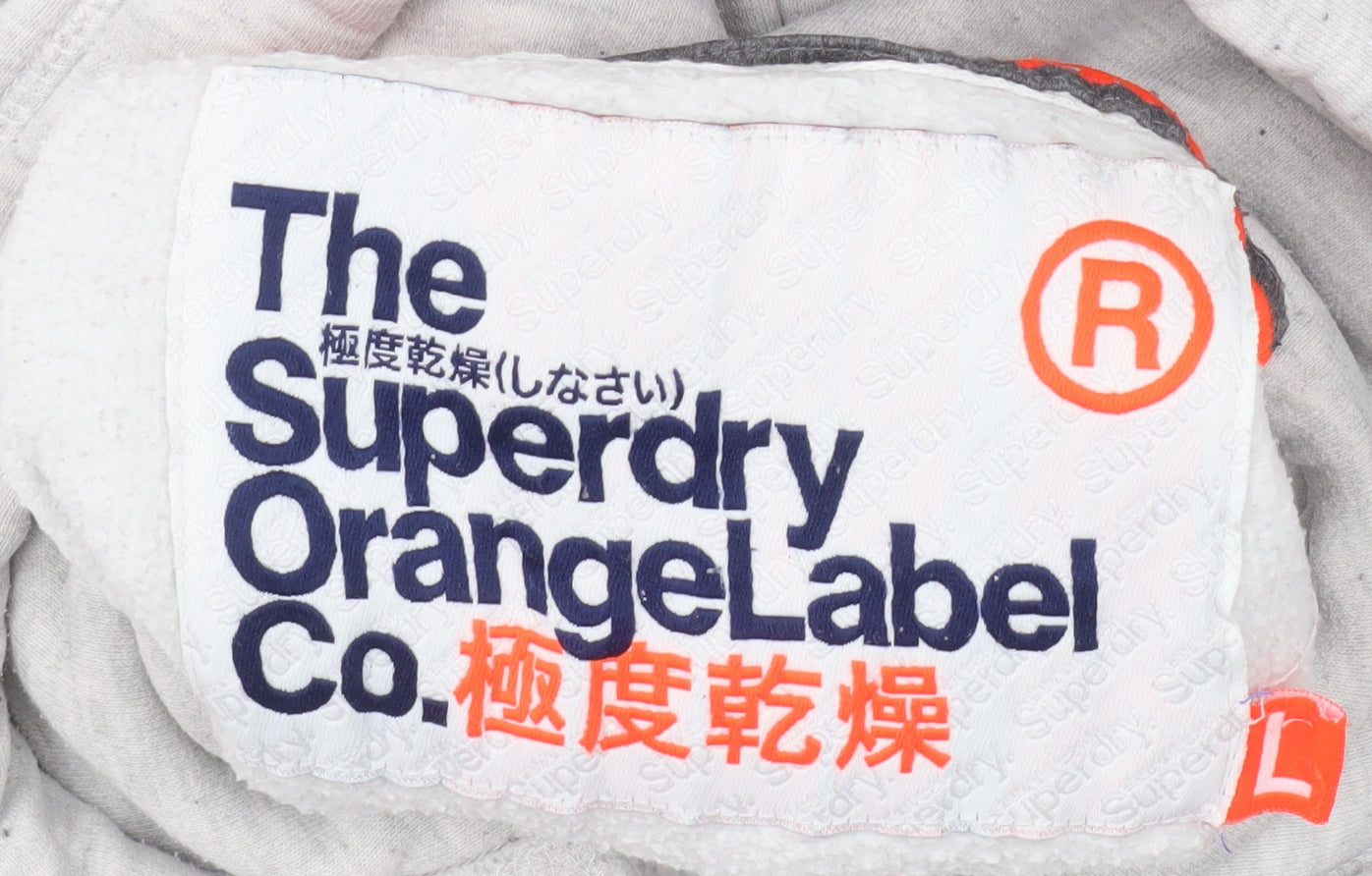 Superdry Men's Grey Pullover Hoodie Size L Logo Fleece Jumper