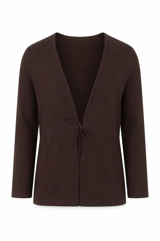 Mexx Women's Brown Wrap Blouse M 3/4 Sleeve V-Neck Top
