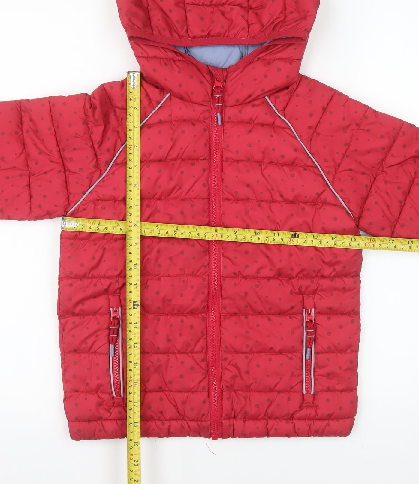 FatFace Girls Red Polka Dot Puffer Jacket 7-8 Years Hooded Lined