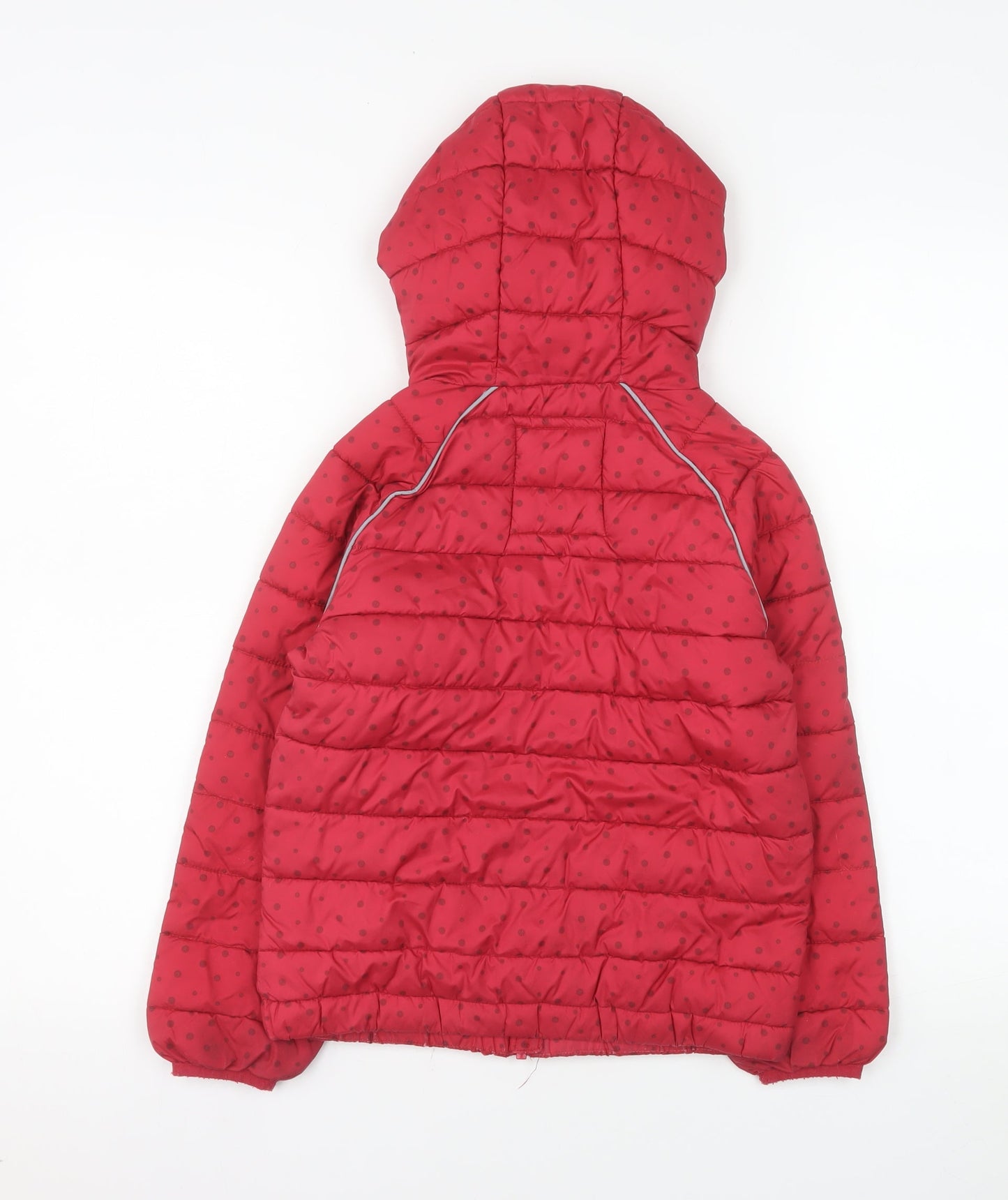 FatFace Girls Red Polka Dot Puffer Jacket 7-8 Years Hooded Lined