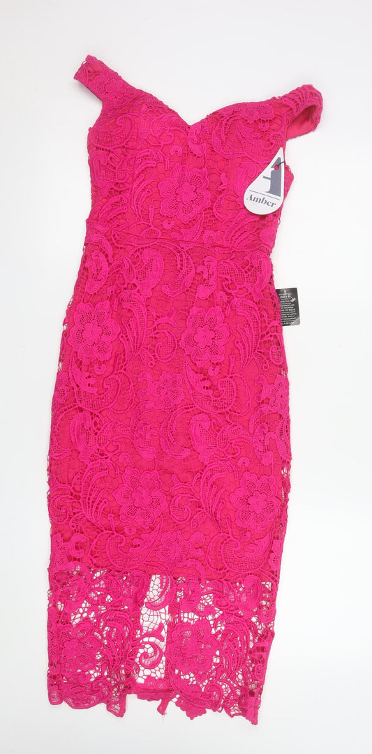 Amber Women’s Pink Lace Off Shoulder Bodycon Dress XS