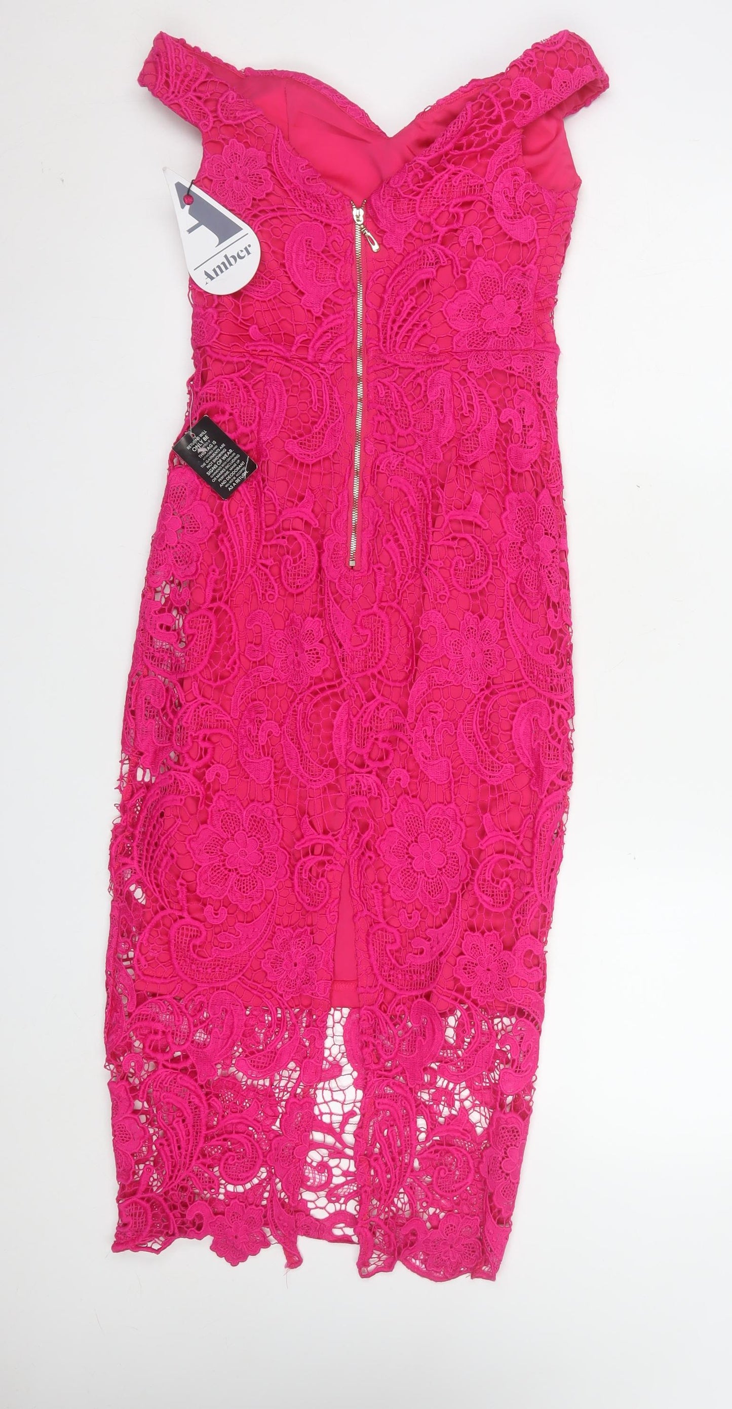 Amber Women’s Pink Lace Off Shoulder Bodycon Dress XS