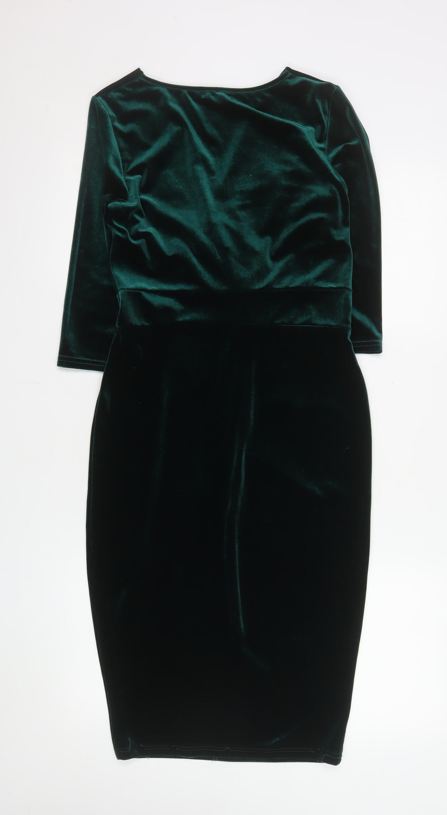 Boohoo Women Green Velvet Bodycon Knee Length Party Dress UK 10