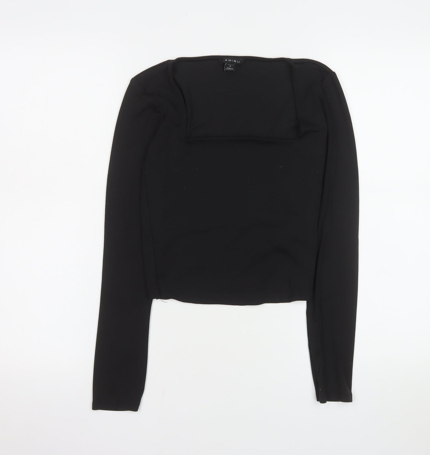 Amisu Women Black Cropped Long Sleeve Square Neck Blouse M