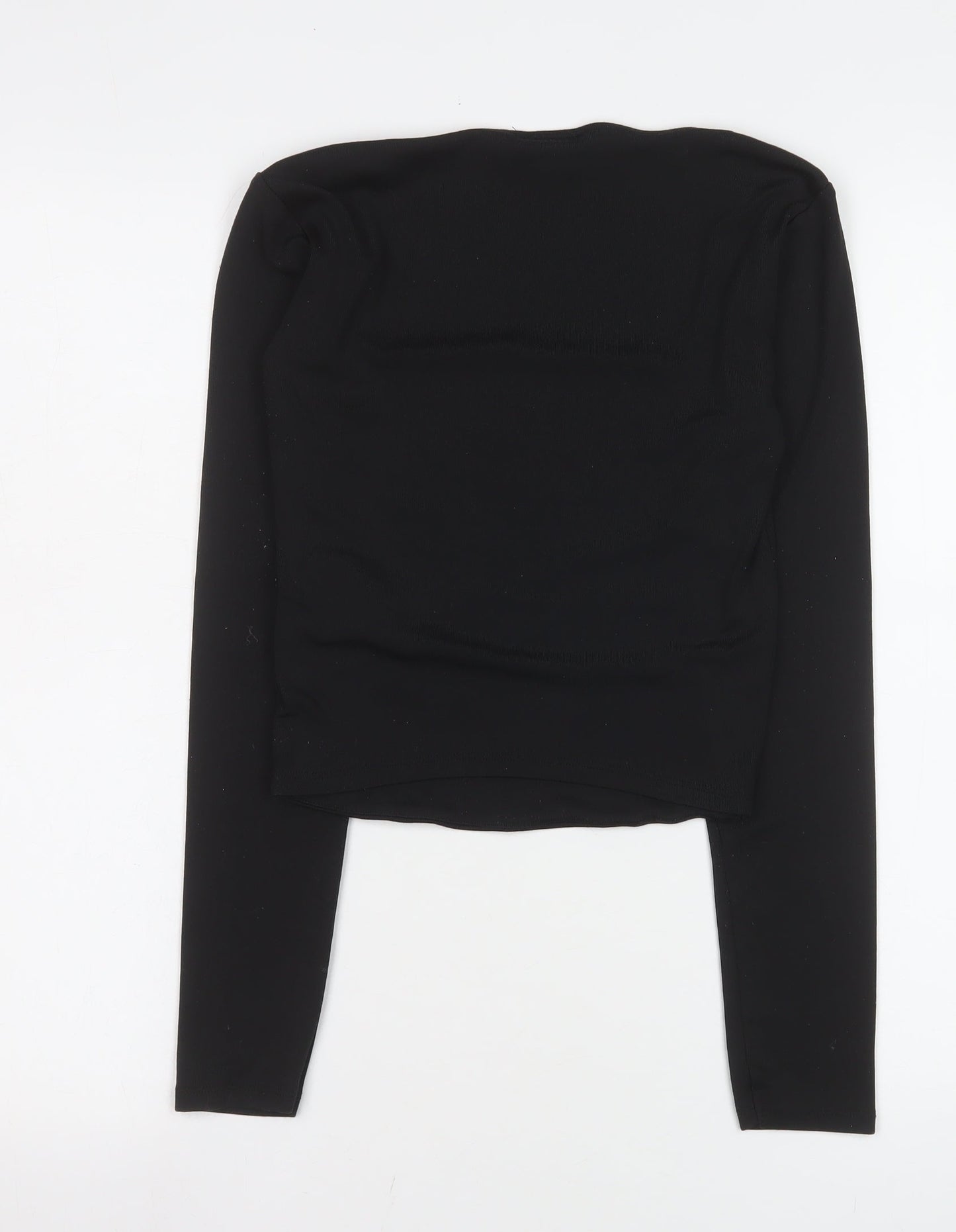 Amisu Women Black Cropped Long Sleeve Square Neck Blouse M