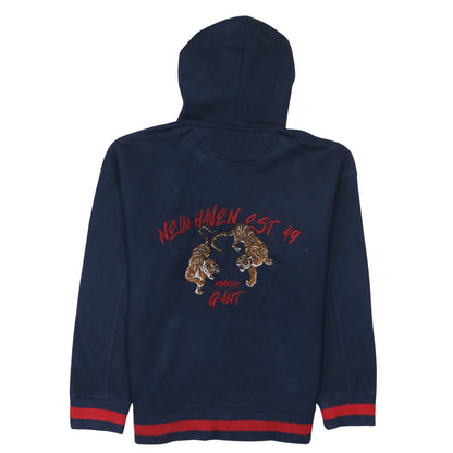 Brand and care label for GANT boys’ navy blue hooded pullover sweatshirt 13-14 years cotton blend