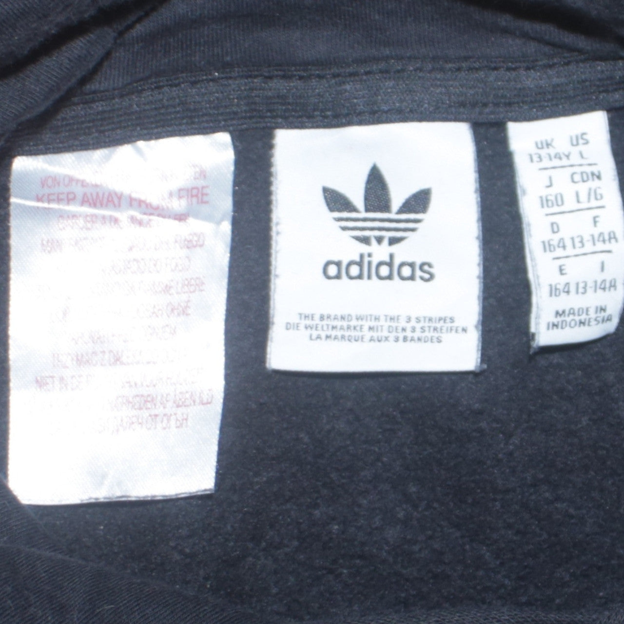 Adidas Boys Black Pullover Hoodie 13-14 Years Fleece Logo Sweatshirt
