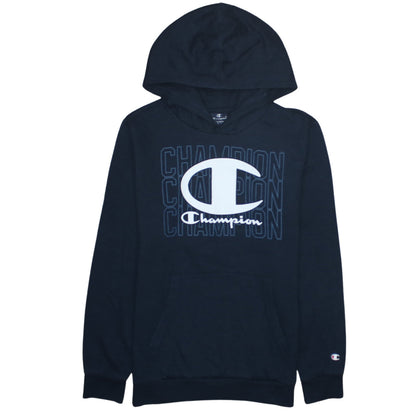 Additional front view of Champion boys’ black pullover hoodie 13-14 years logo graphic sweatshirt