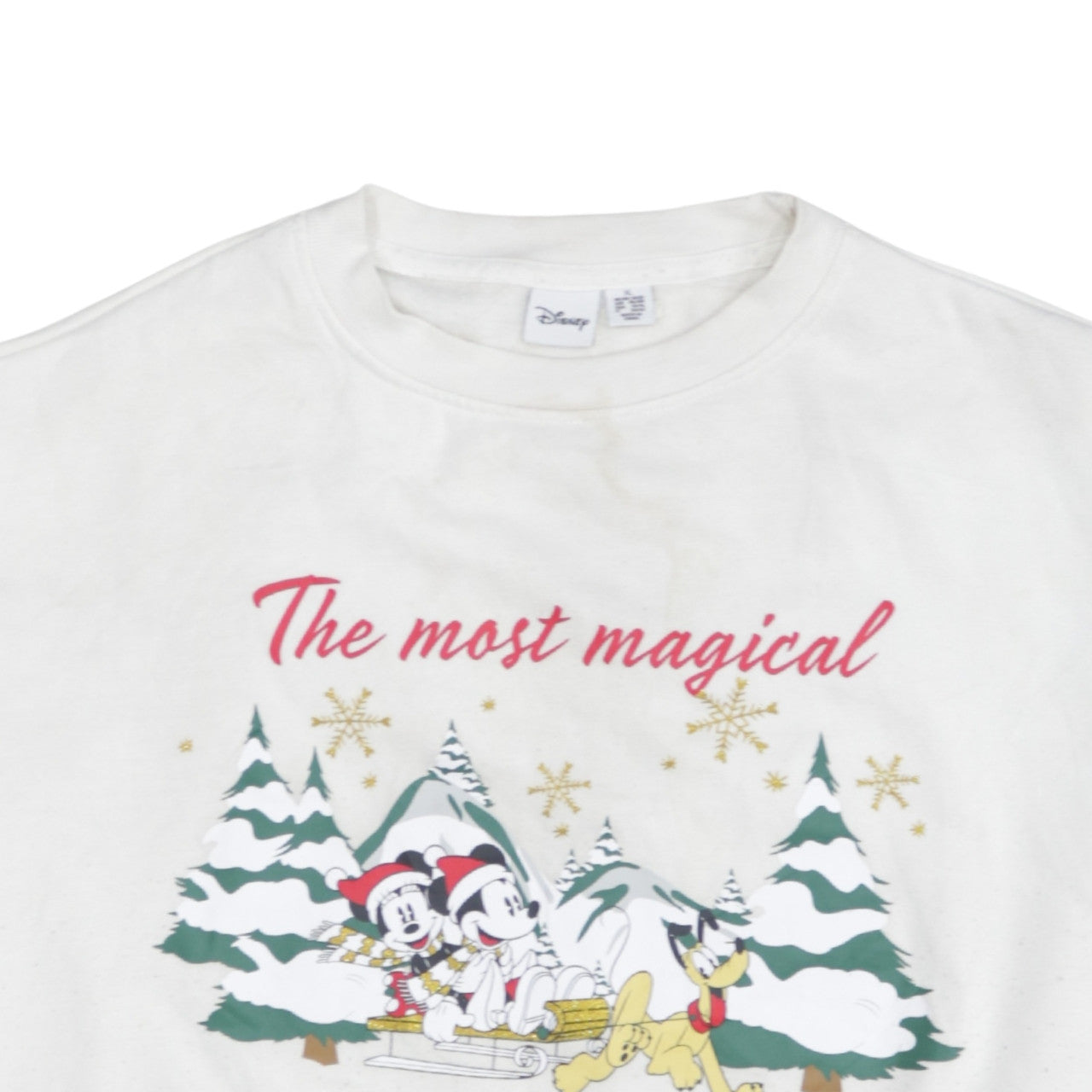 Disney Primark Women White XL Pullover Sweatshirt Mickey & Pluto Christmas