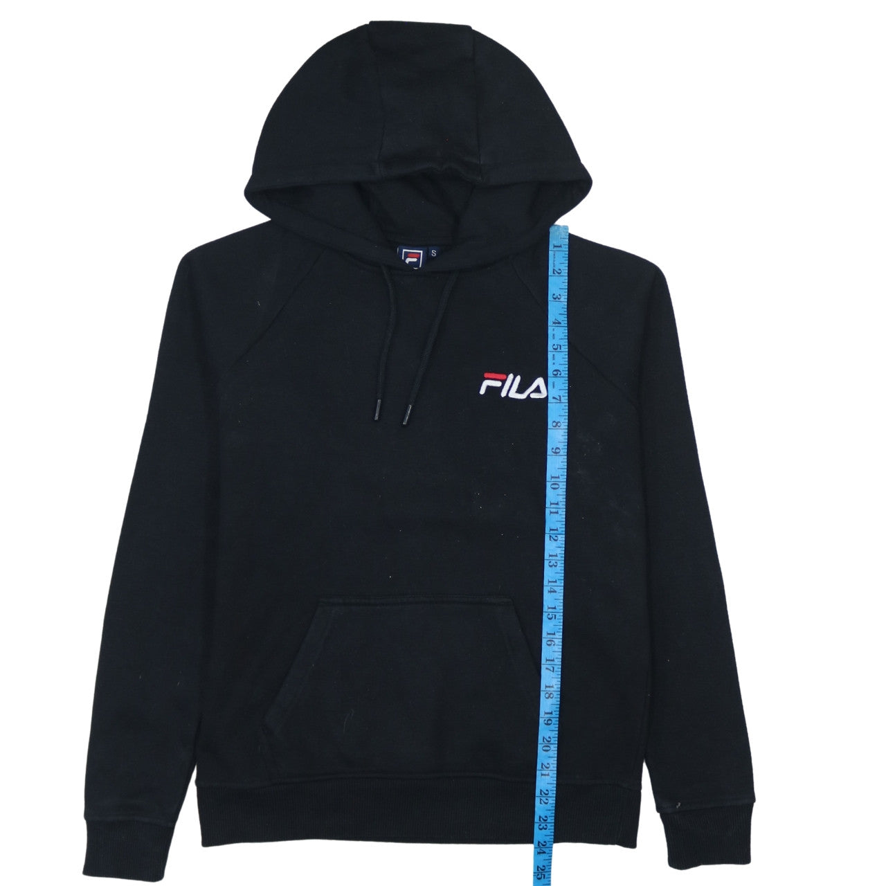 Fila Men's Black Pullover Hoodie Small Embroidered Logo Fleece