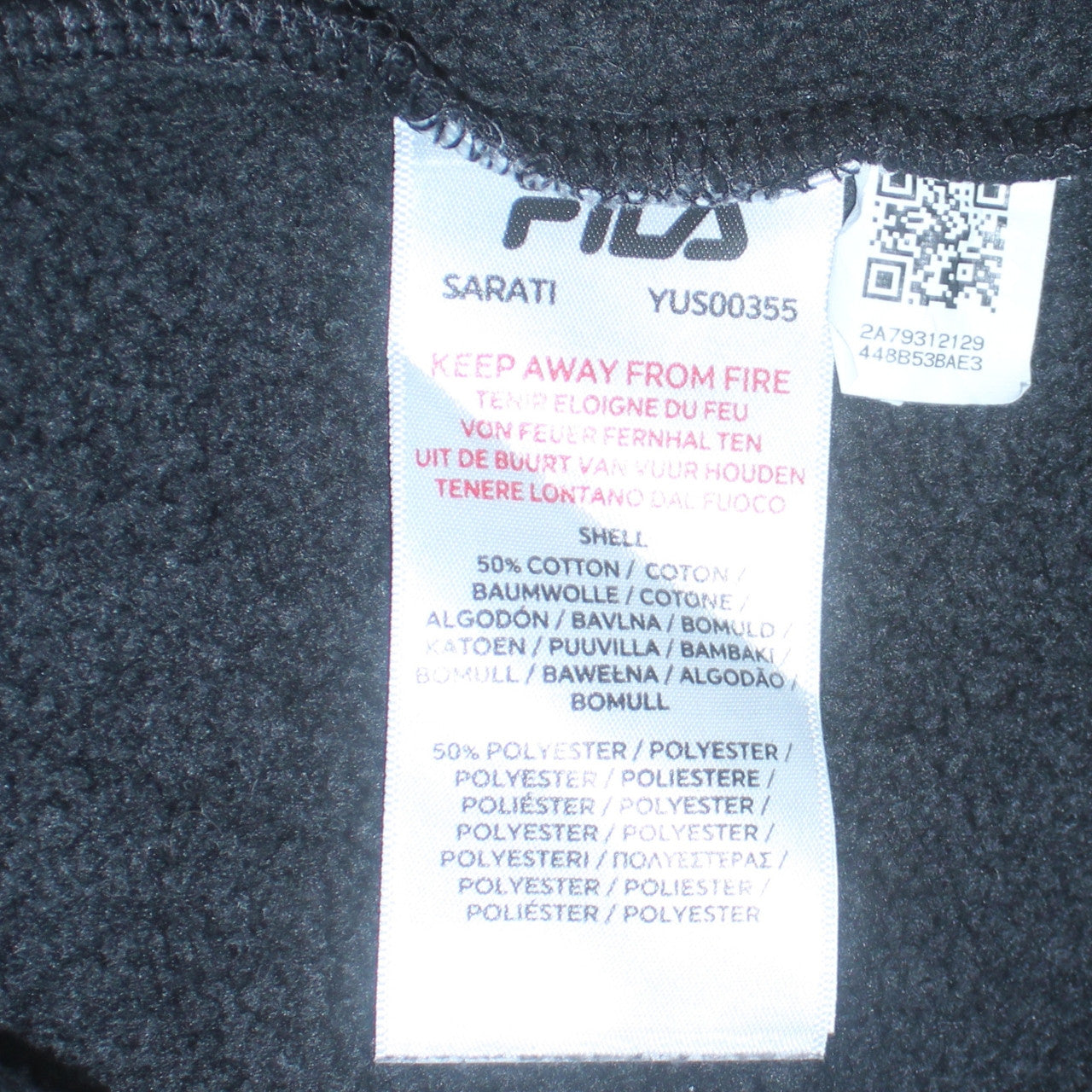 Fila Men's Black Pullover Hoodie Small Embroidered Logo Fleece