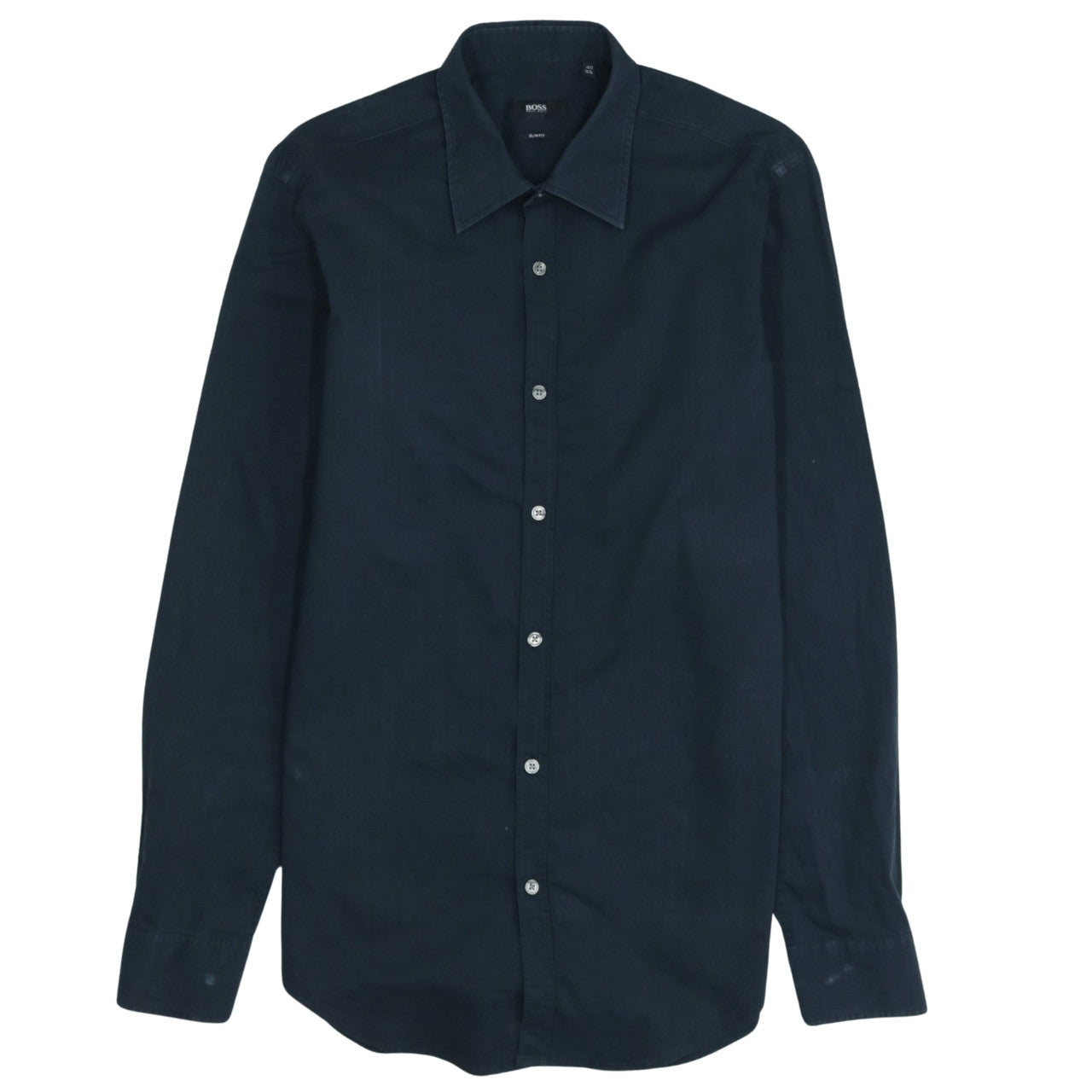 Hugo Boss Men's Blue Slim Fit Linen Long Sleeve Button-Up Shirt Size 40