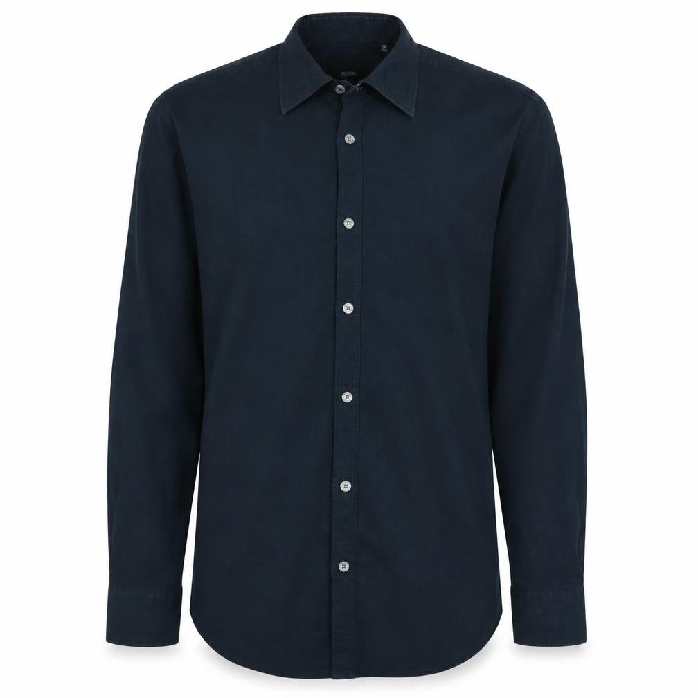 Hugo Boss Men's Blue Slim Fit Linen Long Sleeve Button-Up Shirt Size 40