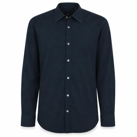 Hugo Boss Men's Blue Slim Fit Linen Long Sleeve Button-Up Shirt Size 40