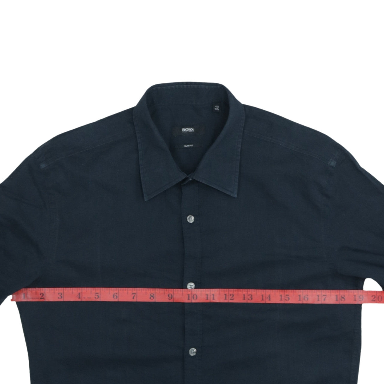 Hugo Boss Men's Blue Slim Fit Linen Long Sleeve Button-Up Shirt Size 40