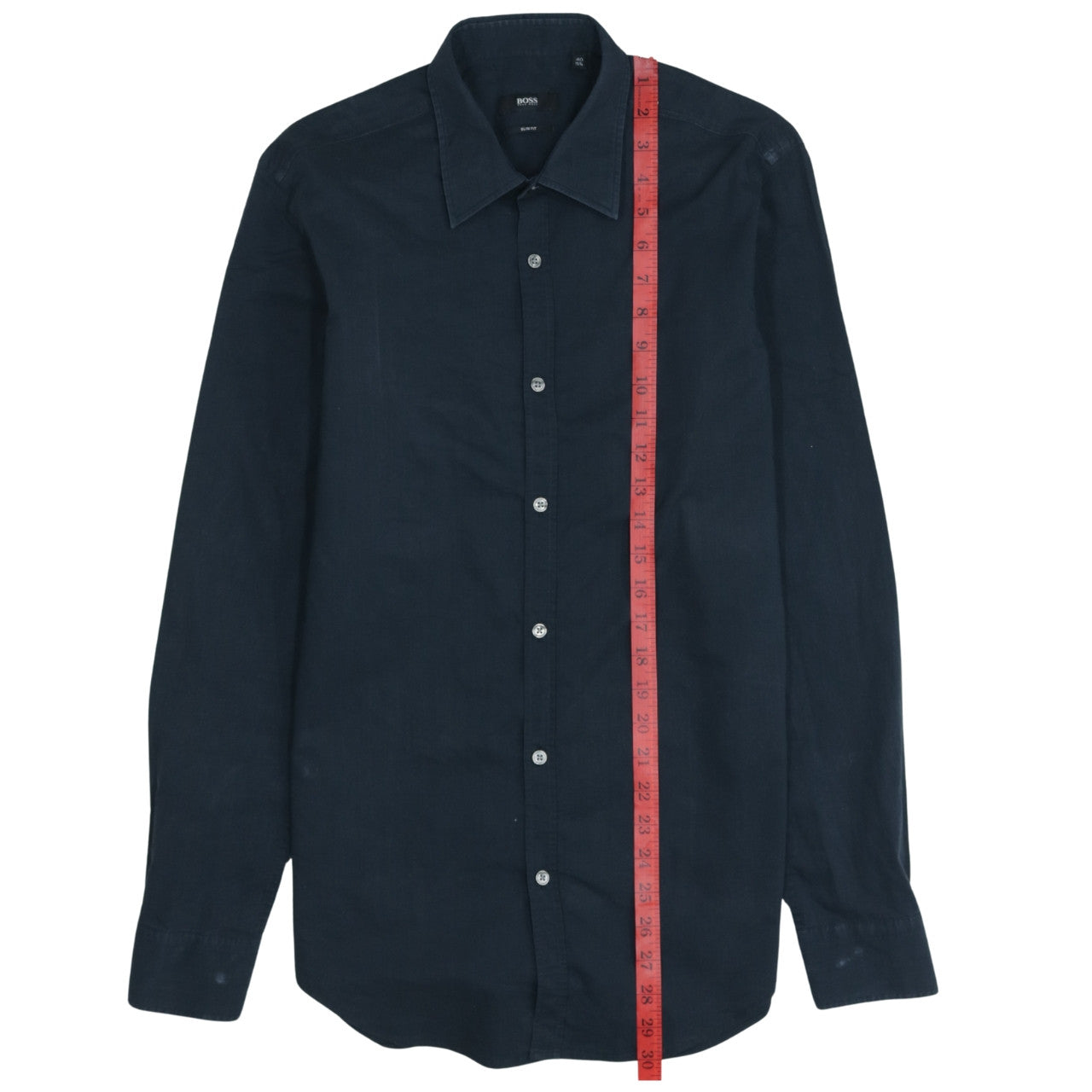 Hugo Boss Men's Blue Slim Fit Linen Long Sleeve Button-Up Shirt Size 40