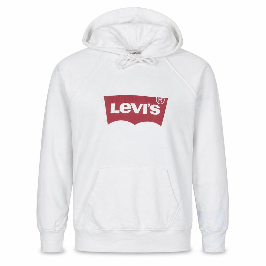 Levi's Men White Pullover Hoodie M Logo Graphic Fleece Sweatshirt