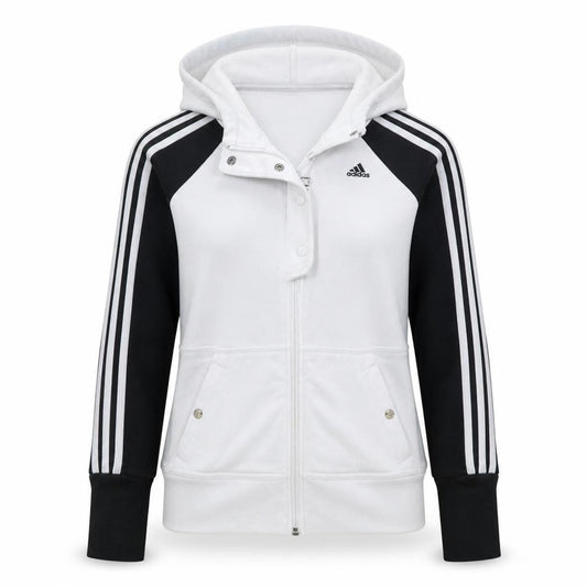 Adidas Womens White Full Zip Hoodie Size 12 Raglan Sleeve Sportswear