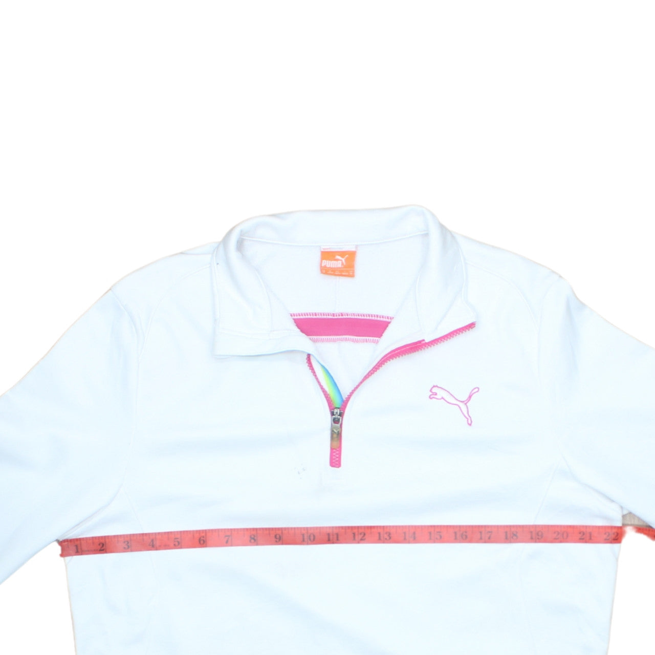 Puma Women's White Pink 1/4 Zip Pullover Sweatshirt M