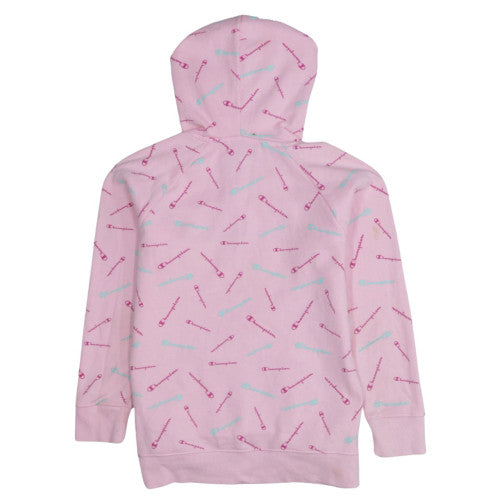 Champion Girls Pink Pullover Hoodie L Graphic Print Cotton Blend