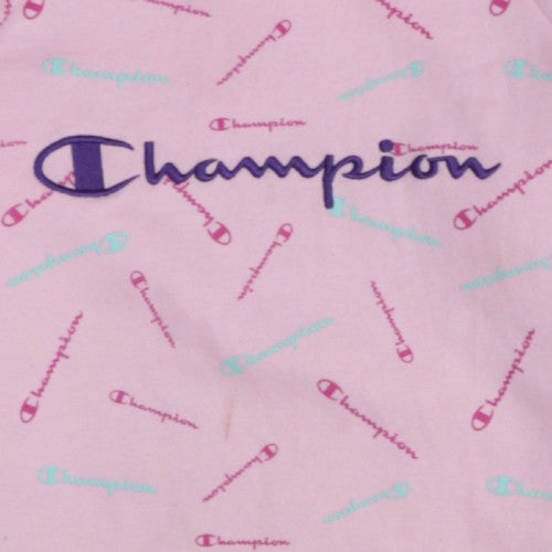 Champion Girls Pink Pullover Hoodie L Graphic Print Cotton Blend