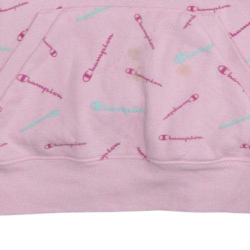 Champion Girls Pink Pullover Hoodie L Graphic Print Cotton Blend