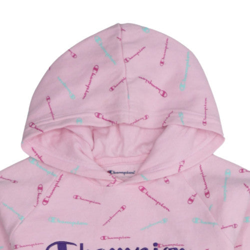 Champion Girls Pink Pullover Hoodie L Graphic Print Cotton Blend