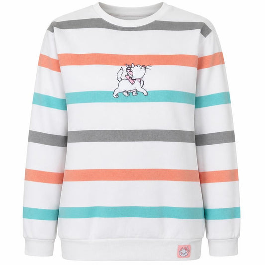 Disney Womens White Striped Marie Sweatshirt M