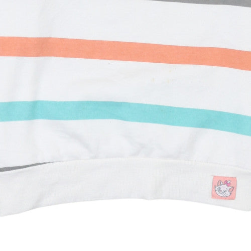 Disney Womens White Striped Marie Sweatshirt M
