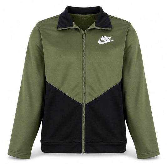 Front view of Nike boys’ green black xl track jacket full zip sports top