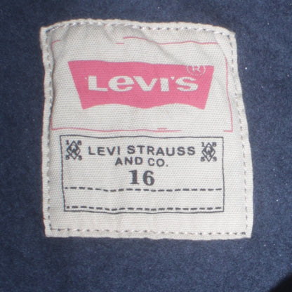 Close-up detail of Levi's boys’ blue logo pullover sweatshirt, size 16, years