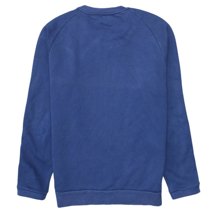 Brand and care label for Adidas boys’ blue crew neck pullover fleece sweatshirt 13-14 years