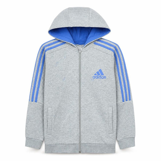 Adidas Boys Grey Blue Full Zip Hoodie Size 13-14 Years L Classic Hoodie
