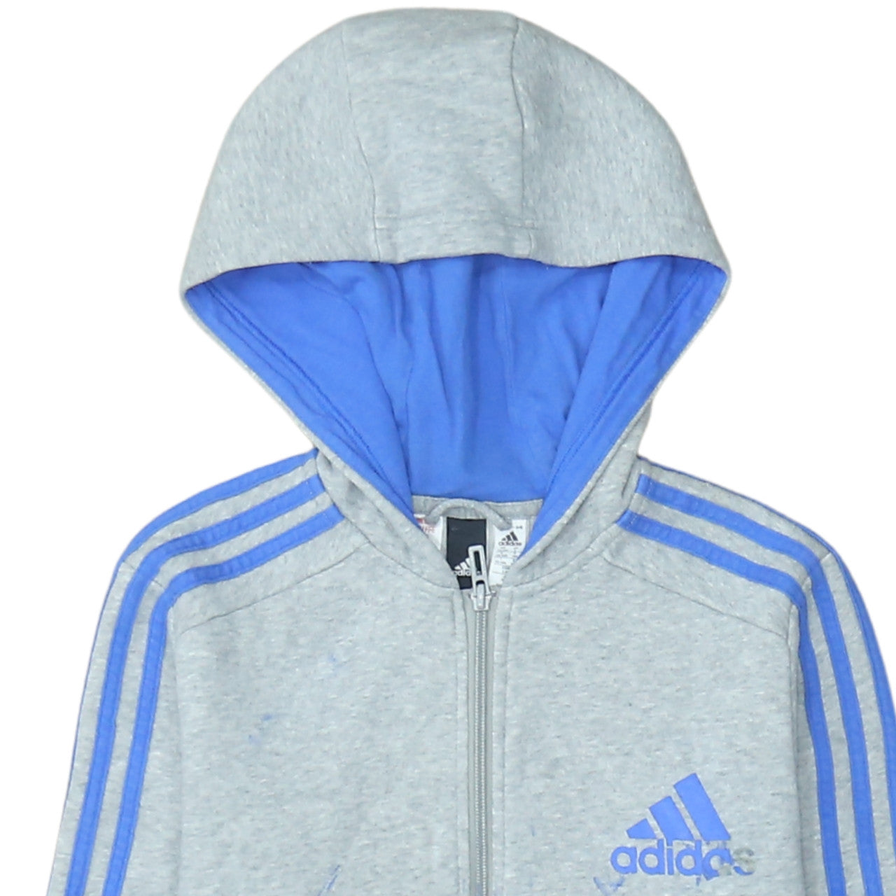 Adidas Boys Grey Blue Full Zip Hoodie Size 13-14 Years L Classic Hoodie