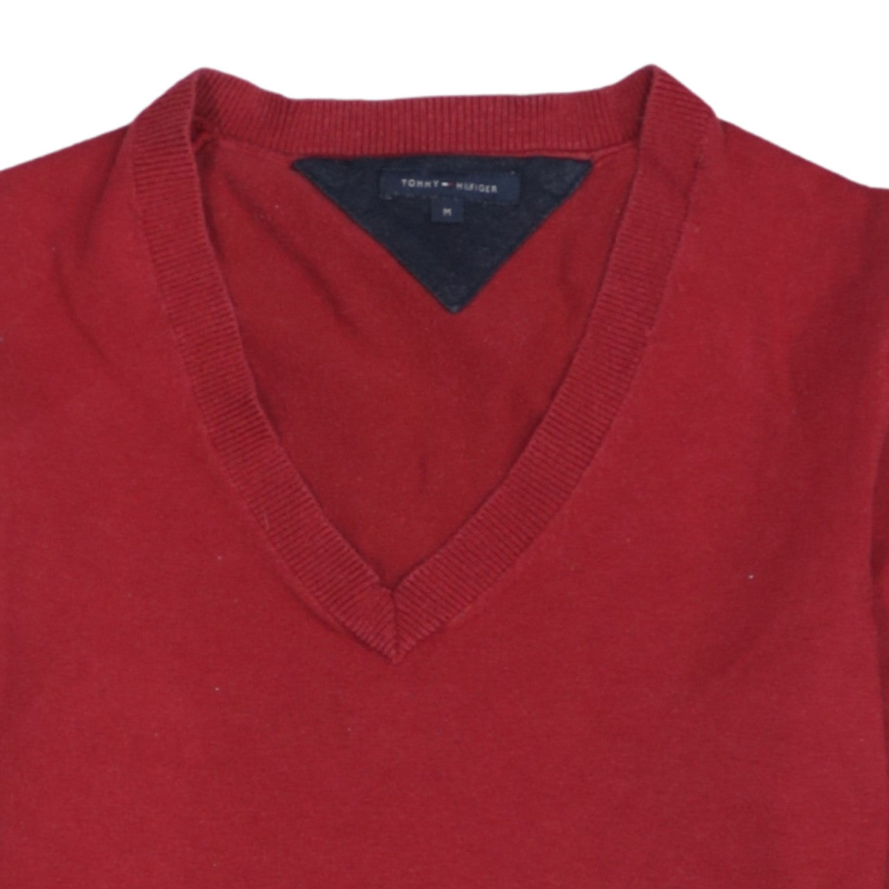 Tommy Hilfiger Men's Red V-Neck Cotton Blend Jumper Size M