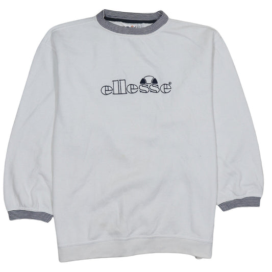 Ellesse Women White Logo Crew Neck Pullover Sweatshirt UK 14
