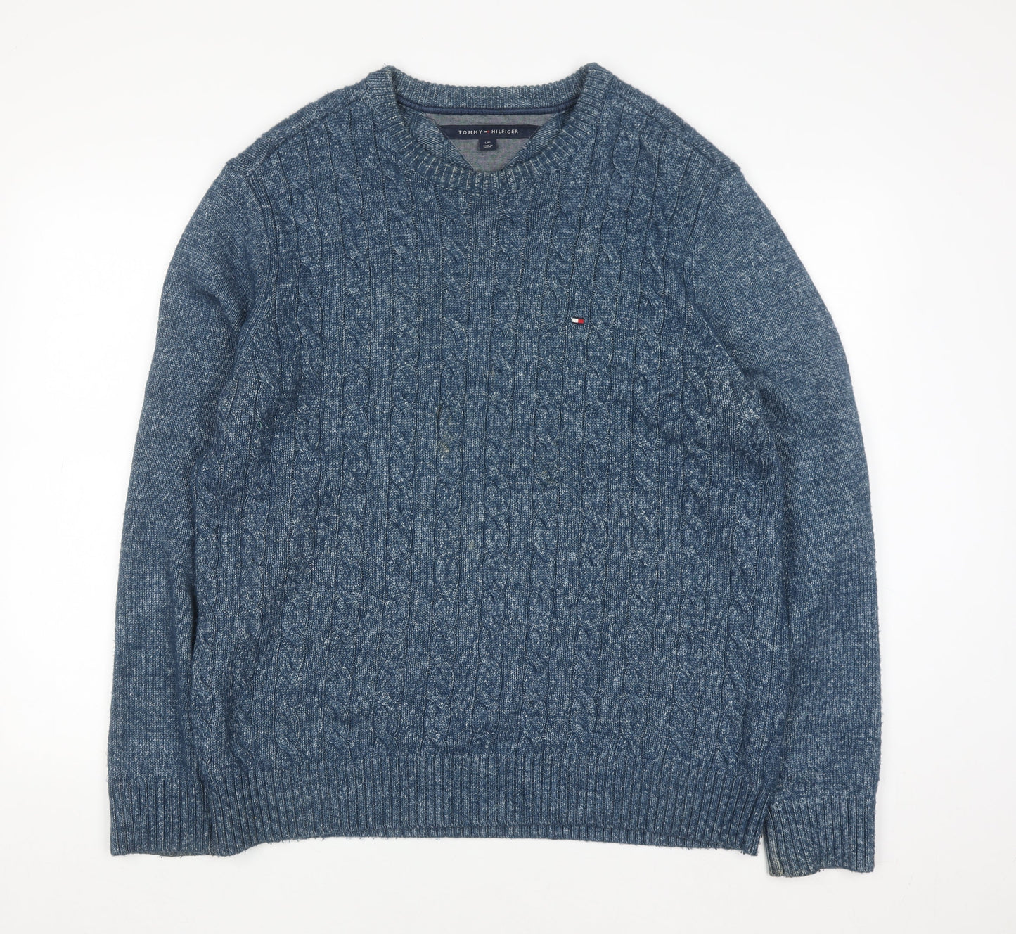 Tommy Hilfiger Men's Blue Cable-Knit Cotton Jumper Size L