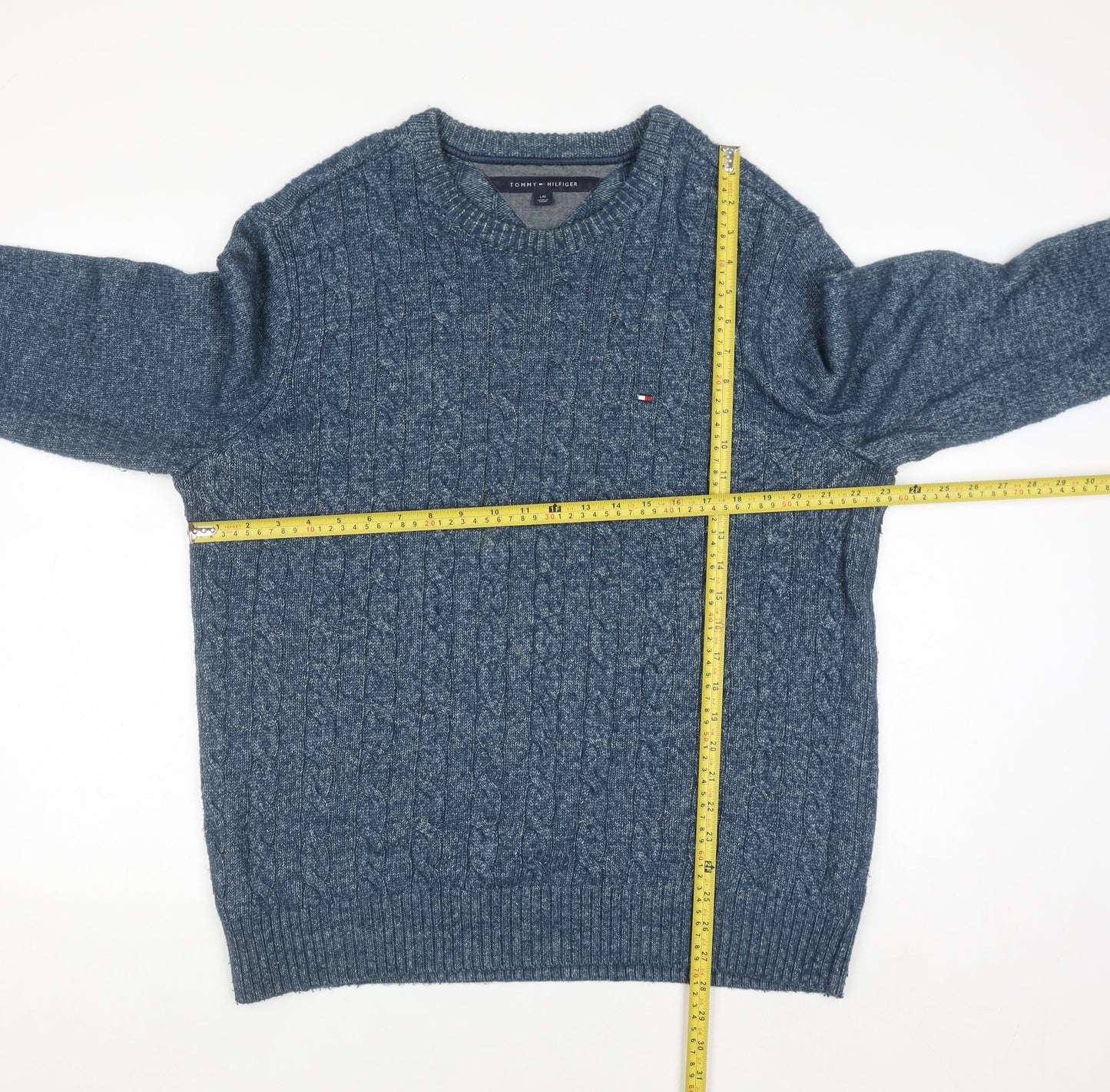 Tommy Hilfiger Men's Blue Cable-Knit Cotton Jumper Size L