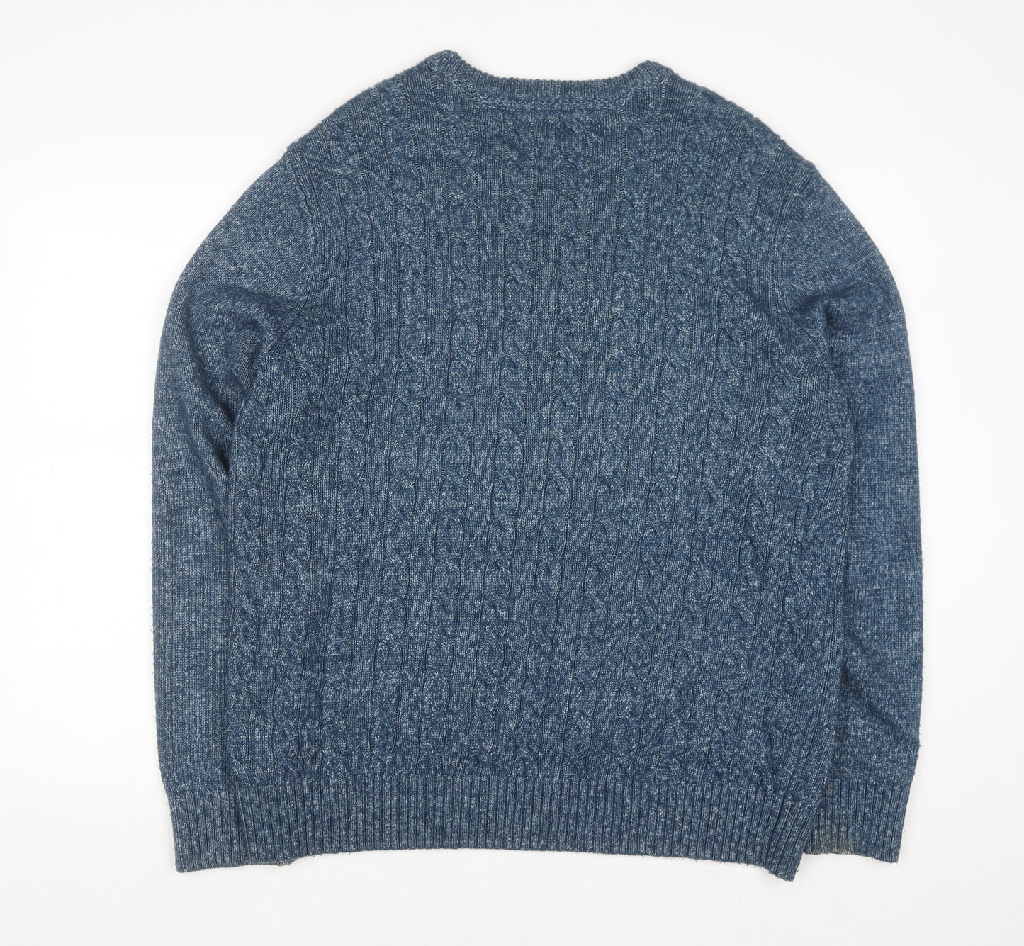 Tommy Hilfiger Men's Blue Cable-Knit Cotton Jumper Size L
