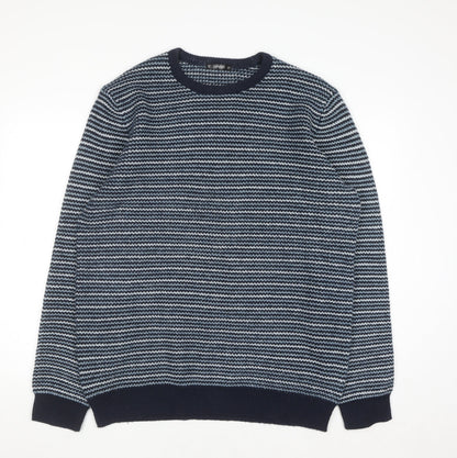 Additional front view of Dunnes Men’s Blue Striped Crew Neck jumper 2XL