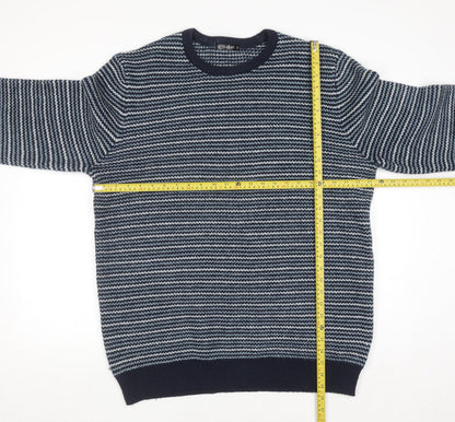 Back view of Dunnes Men’s Blue Striped Crew Neck jumper 2XL