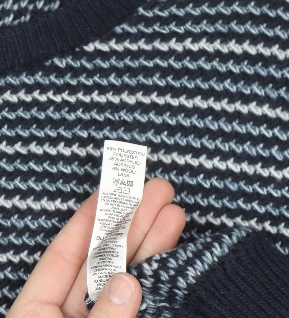 Dunnes Stores Men’s Blue Striped Crew Neck Pullover Jumper 2XL