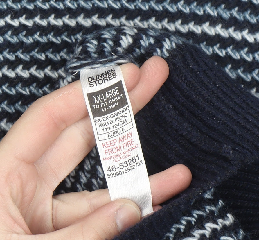 Dunnes Stores Men’s Blue Striped Crew Neck Pullover Jumper 2XL