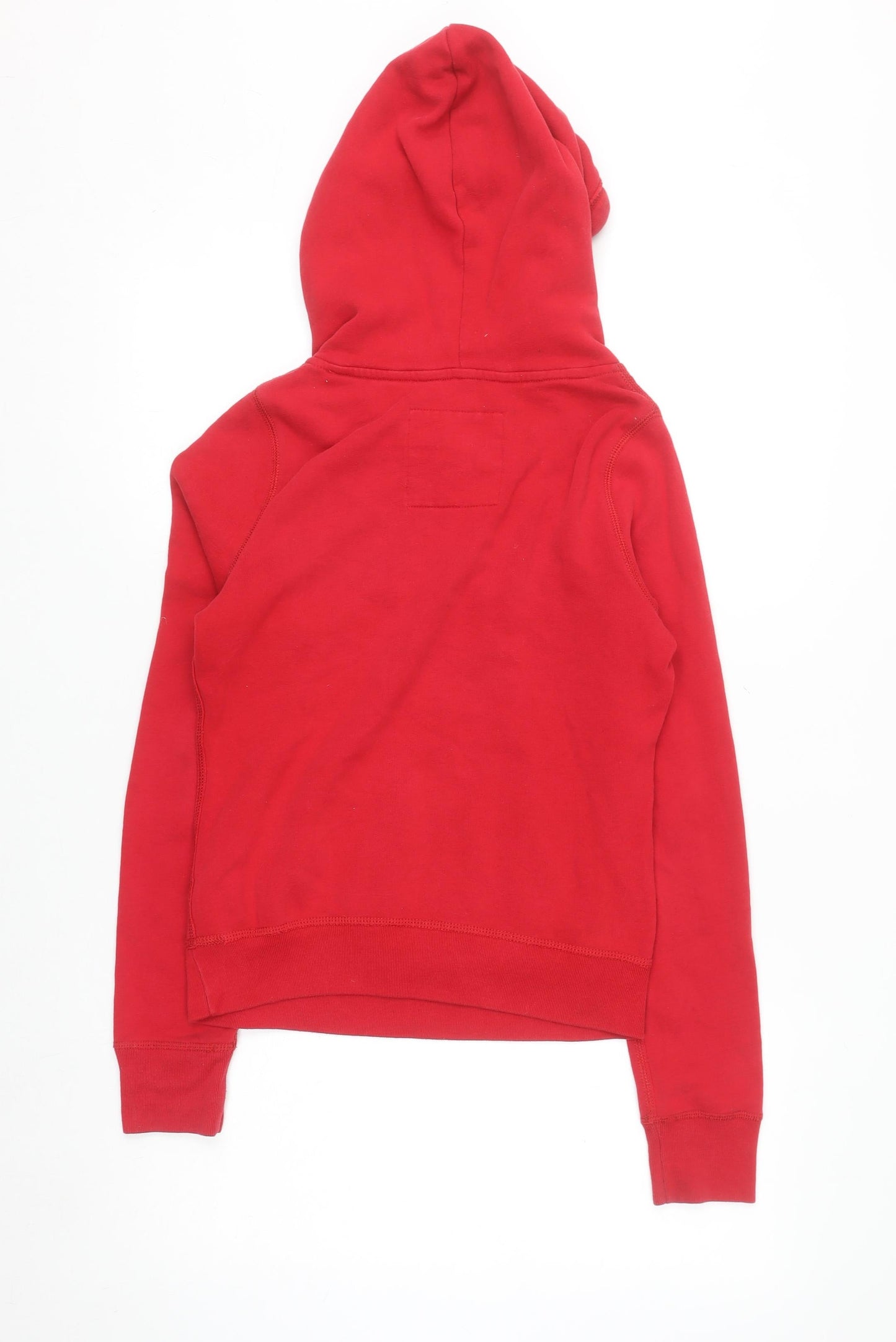 Hollister Women Red Hoodie XS Pullover Embroidered Cotton Blend