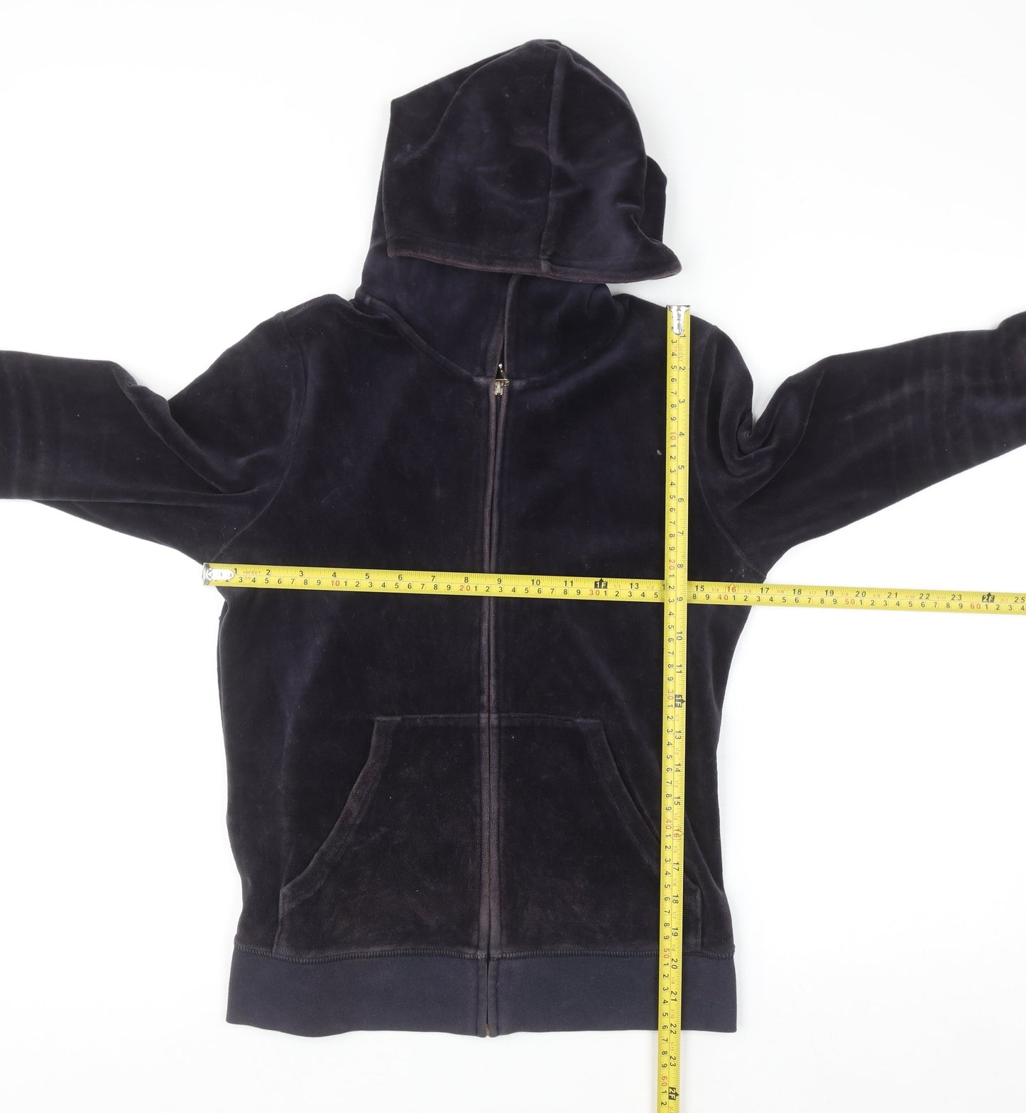 Juicy Couture Women's Navy Velour Full Zip Hoodie M Sequin Logo