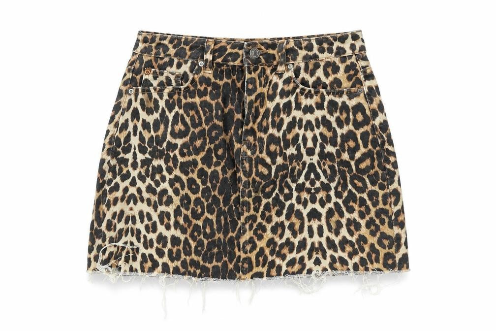 Denim Co. Womens Brown Leopard Print Mini Skirt Size 8 Cotton Denim