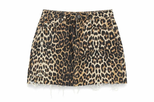 Denim Co. Womens Brown Leopard Print Mini Skirt Size 8 Cotton Denim