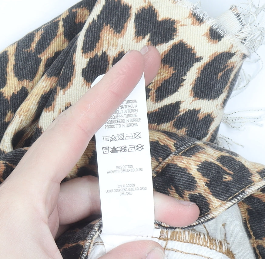 Denim Co. Womens Brown Leopard Print Mini Skirt Size 8 Cotton Denim