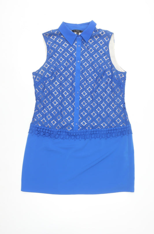 Coast Women’s Blue Lace Overlay Collared Shift Dress Size 16
